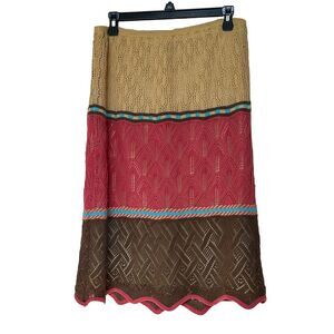Double D Ranch Skirt Medium Midi Crochet Boho Western Color Block Pull On
